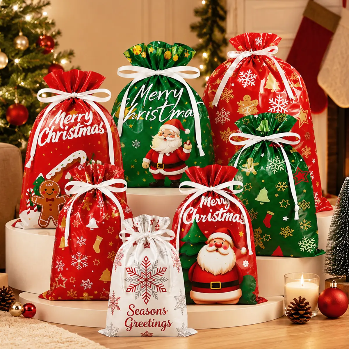 2026 25PCS Christmas Gift Bags Set with Gift Tags, Luxury Foil Xmas Treat Bags, Holiday Party Favor Bags for Candy, Cookies, Small Gifts & Christmas Decorations
