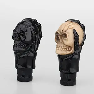 Black Skull & Roses Resin Gear Shift Knob - Hand-Designed with Stylish Wave Detailing, Universal Fit Manual Transmission Car Accessory, Durable Car Interior Decor