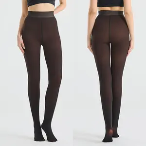 Women Fleece Lined Tights Translucent High Waisted Thermal Leggings Skin Color Sheer Warm Pantyhose