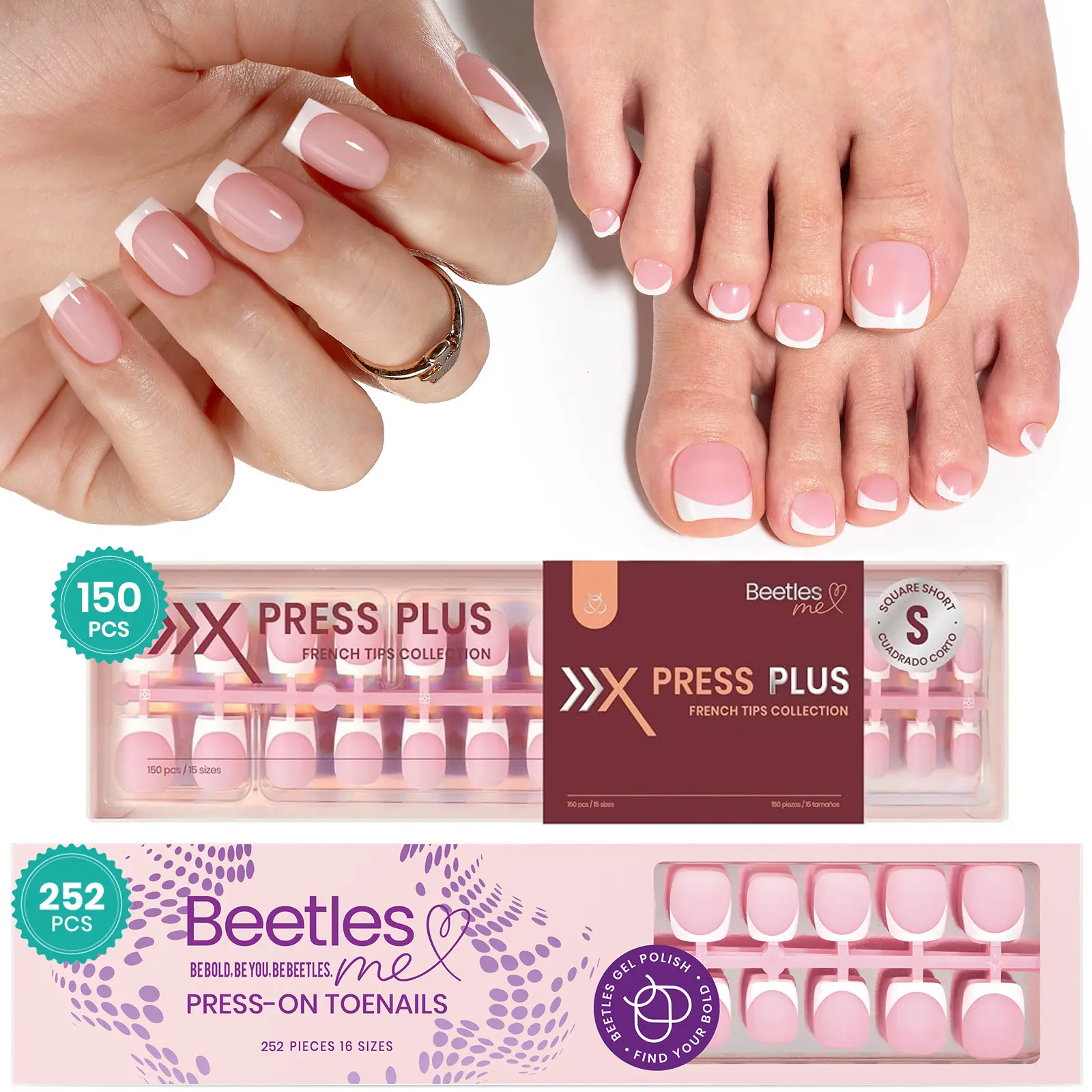 Short Square【Pink】Finger + Toe Nails [Only Tips]