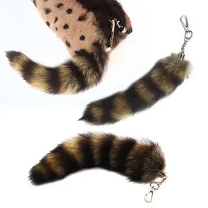 Cute fox and raccoon tail keychain pendant keyring bag decoration keychain couple keyring for backpack and car decoration