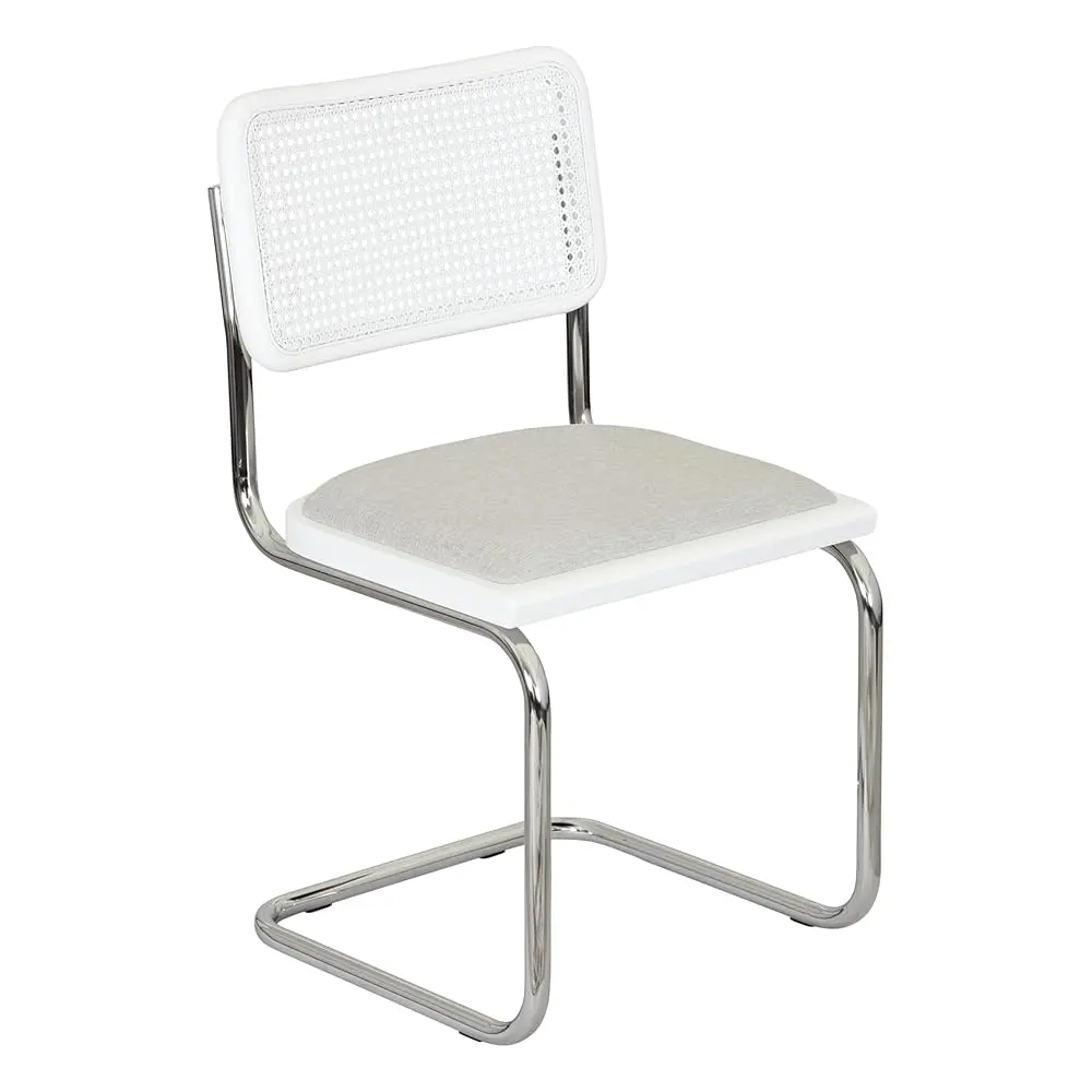 Furnish Theory Breuer Chair B32/S32 Cesca Cushion Seat & Cane Back Cantilever Chair with Chrome Frame for Home & Office, White Wood & Cane from Italy