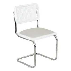 Furnish Theory Breuer Chair B32/S32 Cesca Cushion Seat & Cane Back Cantilever Chair with Chrome Frame for Home & Office, White Wood & Cane from Italy