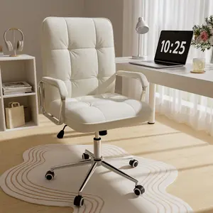 Ergonomic PU Leather Office Chair – Adjustable Height & Recline, 360° Swivel, Office Desk Chair with Wheels  Comfy Computer Chair with Lumbar Support, PU Leather Low Back Adjustable Height 360° Rolling Swivel Task Chair With Arm for Home, Bedroom,white
