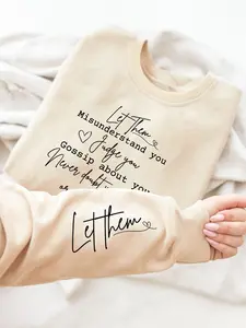 Women's Letter Print Drop Shoulder Longsleeves Sweatshirt, Funny Sweatshirt, Casual Long Sleeve Round Neck Pullover for Spring & Fall, Ladies Clothes for Daily Wear, Womenswear