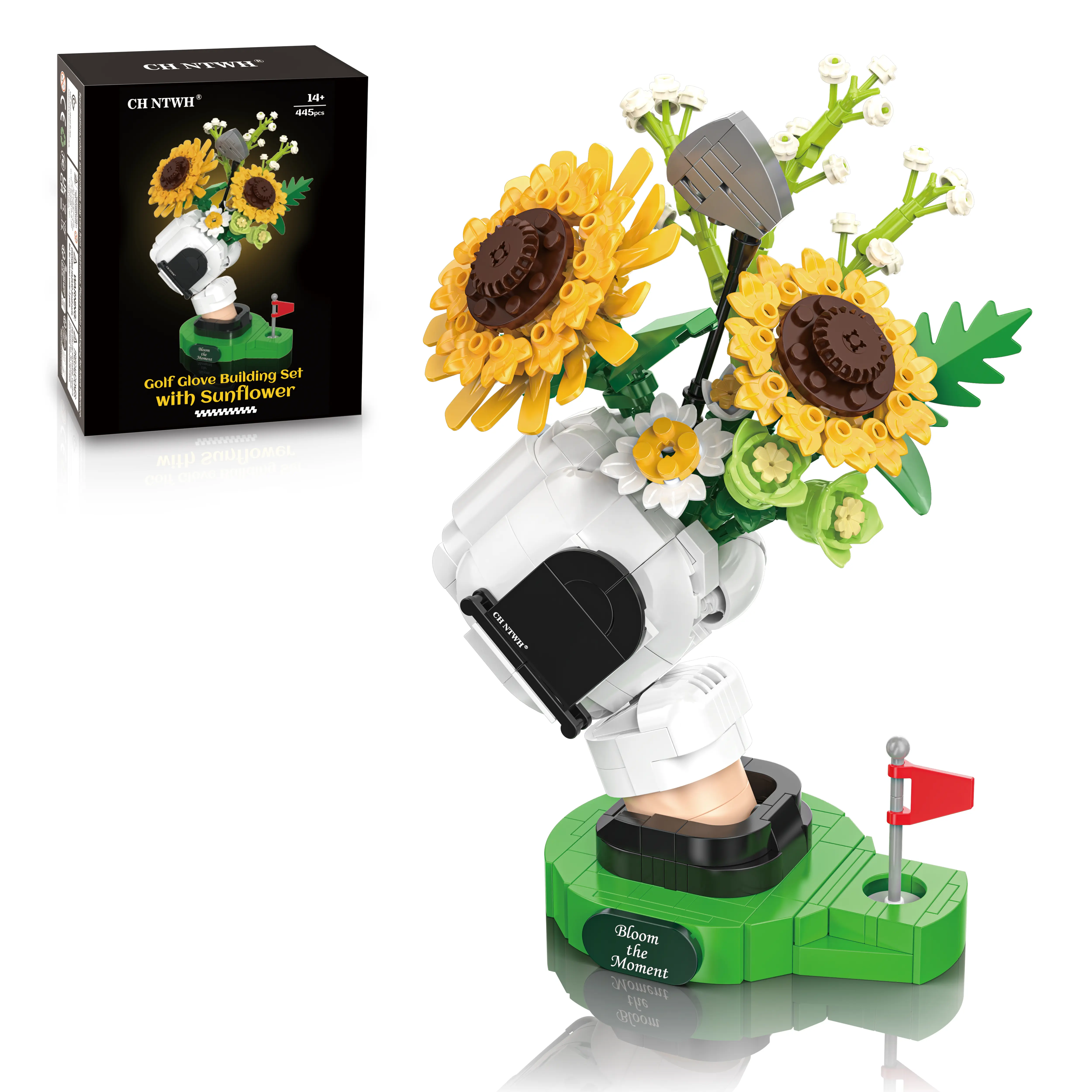 Golf Sunflower Bouquet Building Set with Putting Green Base Compatible with Lego Flower – Creative Golf-Inspired Model, Unique Desk&Home Decor Gift for Men, Golf Lovers, Dad, Husband (445 PCS) Creative Building Blocks Building Model Kit