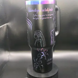 K-Pop Tumbler Rumi and Jinu - Unique Design with Purple Accents and Text Motif Water Bottles Colorful