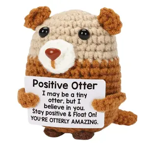Positive Crochet Otter, Cute Handmade Emotional Support Doll, Cheer Up Knitted Otter for Women Men Birthday Graduation Stuffed Animal Gift