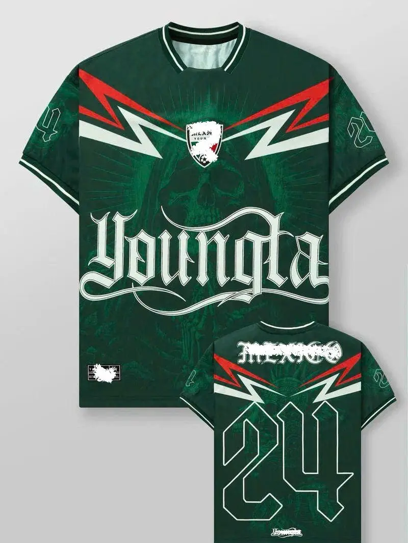 Green Gothic Style Sports Jersey #24, Breathable Short Sleeve Athletic Shirt for Training, Streetwear, Gym & Casual Wear