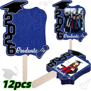12pcs/set 2026 Graduation Folding Fan And Photo Frame Photo Props, Graduation Photo Handheld Signs Party Decor, Graduation Ceremony And Stage Layout, Ideal for Graduation Celebrations, Class Group Photos, party decoration, Graduation Party Supplies