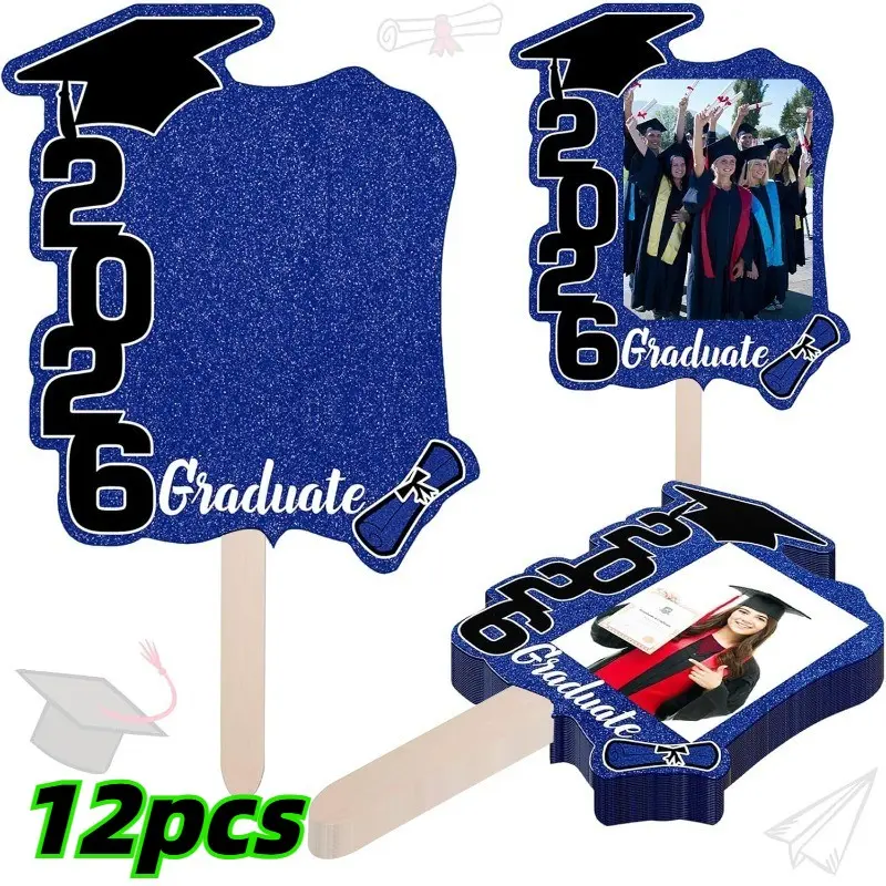 12pcs/set 2026 Graduation Folding Fan And Photo Frame Photo Props, Graduation Photo Handheld Signs Party Decor, Graduation Ceremony And Stage Layout, Ideal for Graduation Celebrations, Class Group Photos, party decoration, Graduation Party Supplies