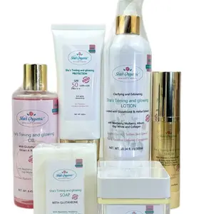 The new Improved Sha's Toning and Glowing Skincare Package Set with SPF 50 Toner No Alcohol Moisturizes Serum Revitalizes Soap Brightening Glutathione Glycerin Jojoba Kit Shea Comfort Hydrate
