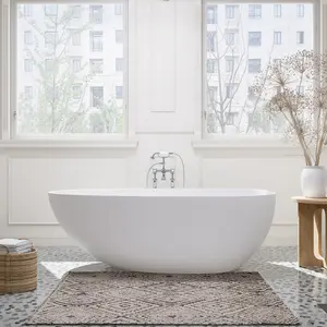 Giotto Solid Surface Soaking Bathtub in Matte White with Matte White Drain and Integrated Overflow