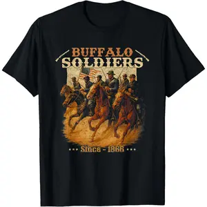 [100% Cotton] Buffalo Soldiers African American Buffalo Black Culture T-Shirt