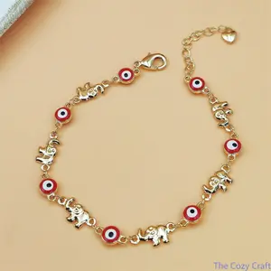 Bohemian Elephant Anklet with Red Evil Eye Charm, Trendy Beaded Chain Foot Jewelry, Unique Devil Eye Bracelet for Women, Stylish Protection Jewelry for Casual or Party Wear summerwins
