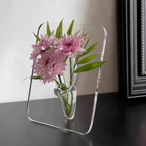 Acrylic Frame Vase, Transparent Hydroponic Flower Holder, Office and Homestay Decorative Ornament, Elegant Floral Display Piece