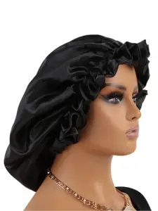 1 Piece Plain Satin Bonnet Cap, Simple Design Hair Bonnet, Casual Sleeping Bonnet, Double Layer Frill Trim Sleeping Hat, Bonnets for Sleeping for Women