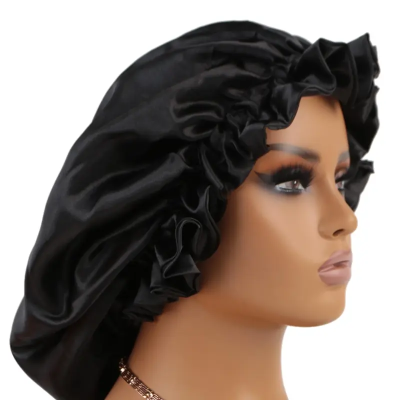 1 Piece Plain Satin Bonnet Cap, Simple Design Hair Bonnet, Casual Sleeping Bonnet, Double Layer Frill Trim Sleeping Hat, Bonnets for Sleeping for Women, Hair Care Cap, Haircare Bonnet, Night Cap