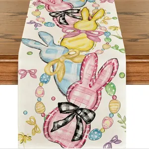 1pc Floral bows Bunny eggs Easter table flags, seasonal spring kitchen table decorations Home party decorations