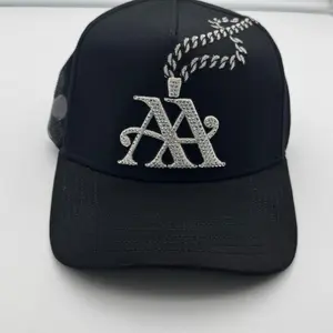 Nenes Malos AA CT Black Trucker Hat with Silver Rhinestone Logo and Mesh Back for Men and Women
