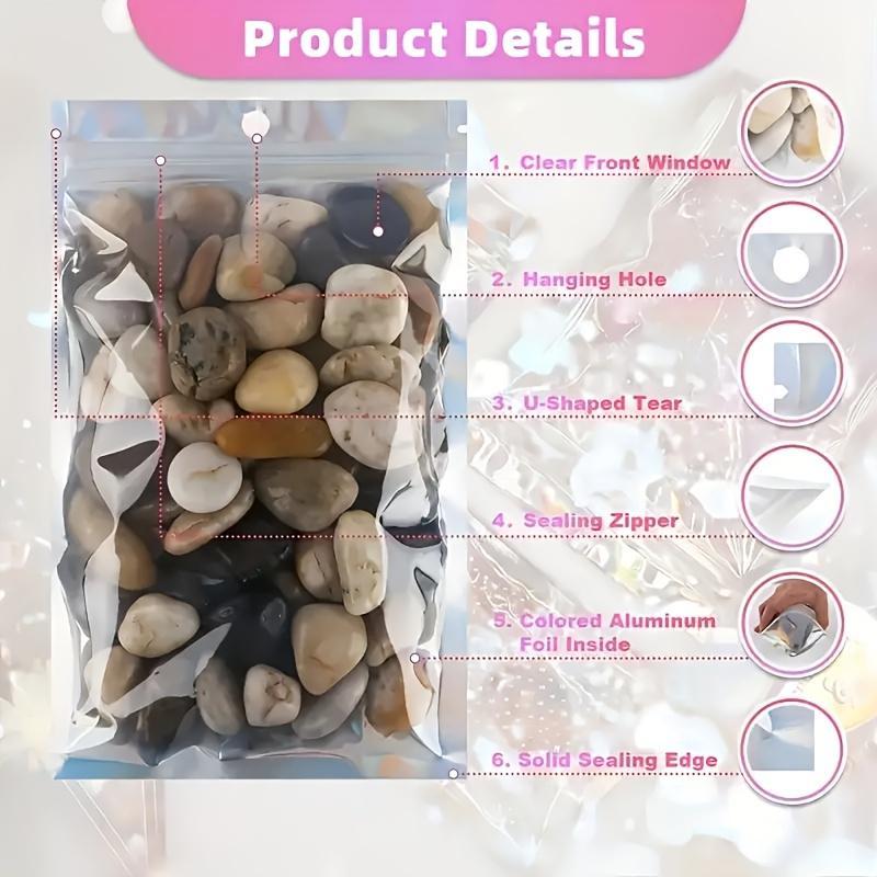 10/20/50pcs Resealable Deodorant Bag, Holographic Aluminum Foil Bag, Food Candy Jewelry Screw Flat Zip Lock Bag cosmetics Packag