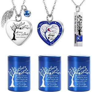 Small Mini Urns for Human Ashes Keepsake Adult Female Male Tree of Life Cremation Jewelry Urn Necklaces for Ashes for Women Men Set of 6(Blue)