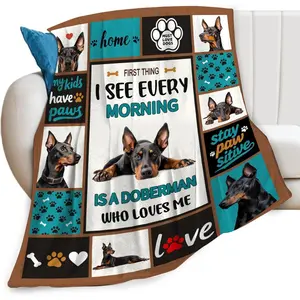 Doberman Throw Blanket Dog Print Blankets Gifts for Couch Sofa Bed Stuff Decor Lightweight Soft Cozy Flannel Plush Warm Flannel Bedding for Lover Men Women