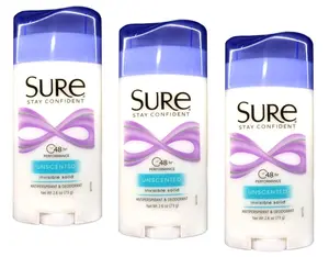 Sure Deodorant 2.6oz Invisible Solid Unscented (Pack of 3) Body Care Cosmetic