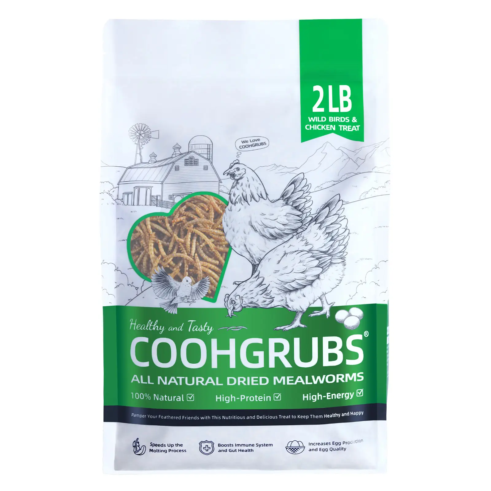 COOHGRUBS Dried Mealworms for Chickens - 100% Natural Premium Protein, Original Meal Worms Larvae for Laying Hen, Tasty Treats for Wild Birds Speeds U