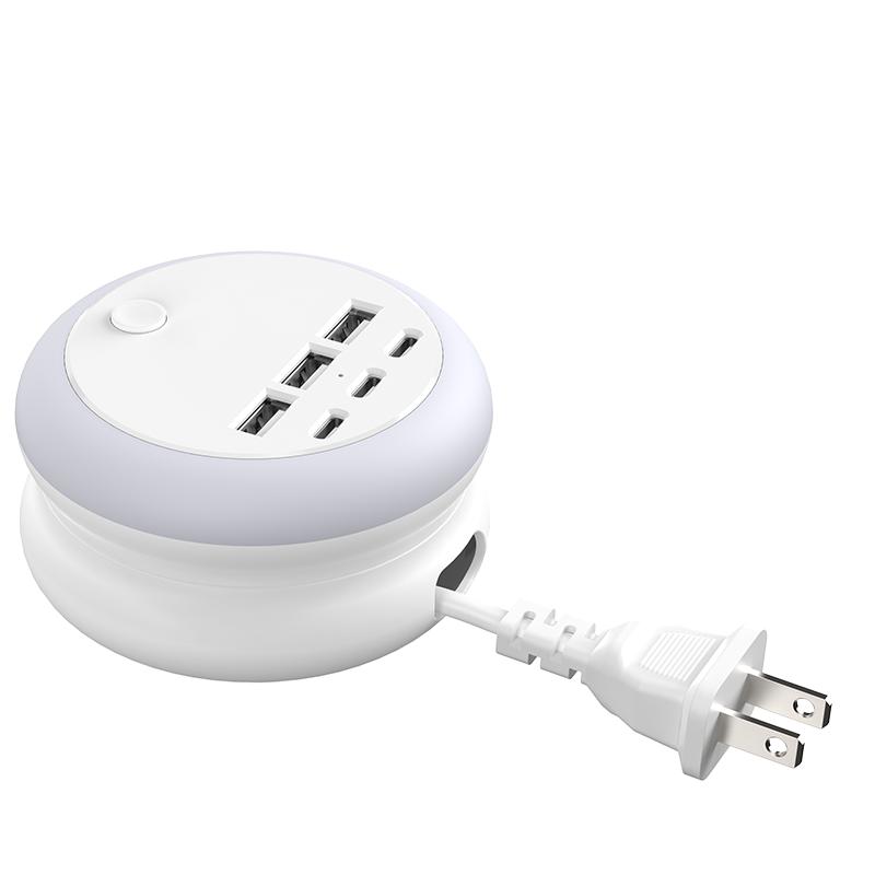 6 Port USB Power strip (3USB-A+3USB-C) | 8 Night Light Modes, USB Power strip with 1.2m/3.94ft Ultra-Thin Extension Cord - Perfect for Travel, Home, Office, and Business Use