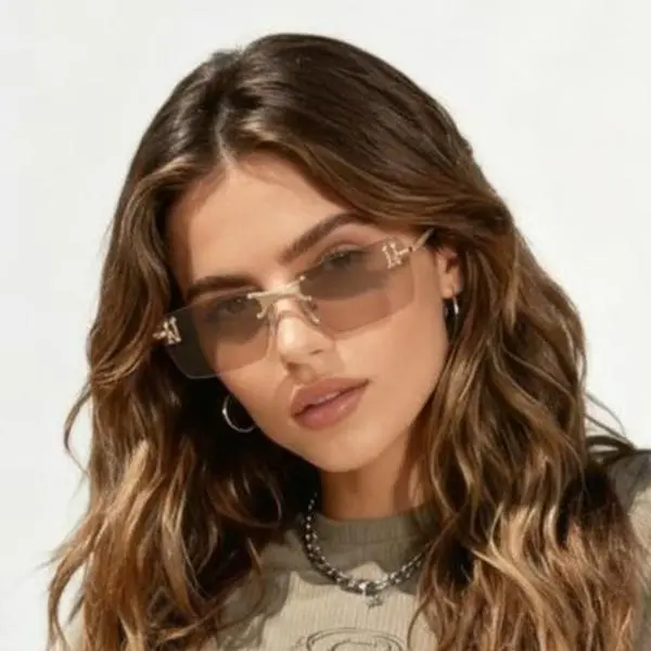 TIJN Rimless Rectangle Sunglasses for Women Men, Metal Frameless Vintage Square Glasses Tinted Lens, Emblematic