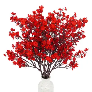 6 Pcs Babys Breath Artificial Flowers Bulk Silk Red Faux Flowers Real Touch Gypsophila Bouquet Decorative Flowers for Christmas Halloween Home Wedding Decoration