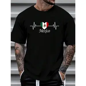 100% Cotton Hispanic Heritage Mexico Flag Heartbeat Mexican Men Women T-Shirt Women's Men's Graphic Tee Causal Tops Fashion
