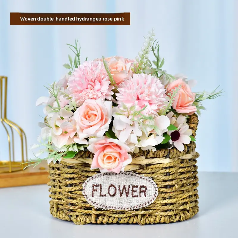 Elegant Rose Flower Basket, Faux Floral Arrangement for Living Room & Dining Table Decor White Babys Breath Bouquet Elegant Rose Flower Basket, Faux Floral Arrangement for Living Room & Dining Table Decor White Babys Breath Bouquet