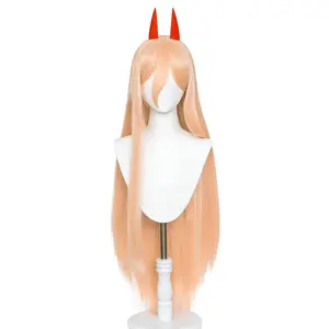 Anime Angel Devil for Chainsaw Man Bangs Long Orange Brown Cosplay Wigs Adult Synthetic Hair Wig Halloween Costume Party