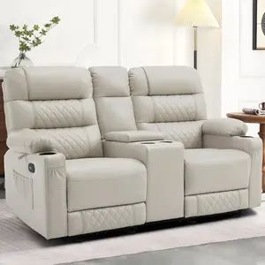 Power Reclining Loveseat with Console, Heat and Massage, Faux leather PR624