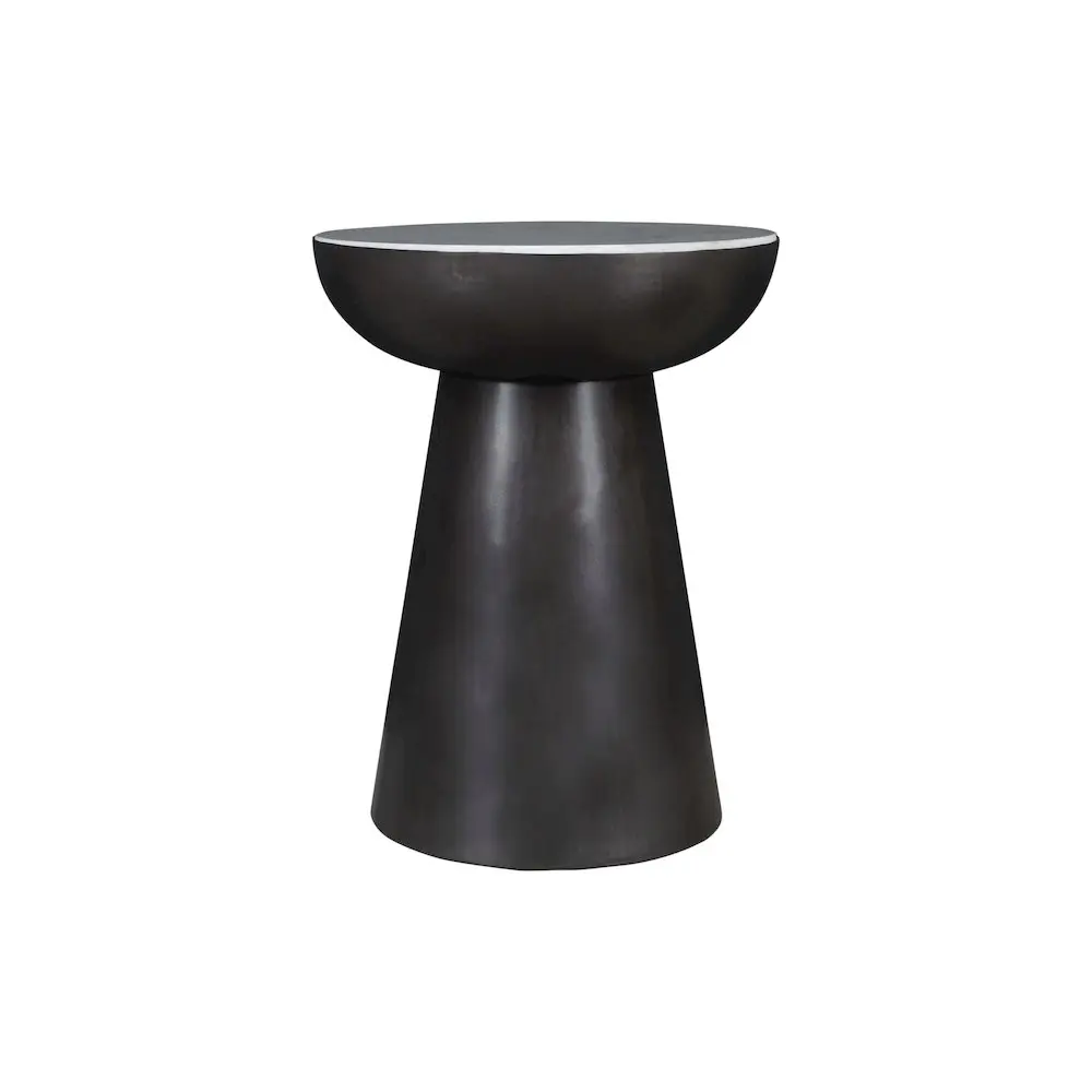 Circularity Modern Luxury Marble and Iron 18" Round Pedestal End Table