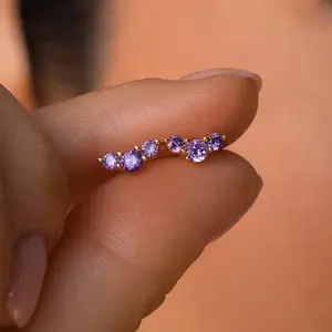 Bella Birthstone Studs by Caitlyn Minimalist - Dainty Gemstone Cluster Stud Earrings - 18K Gold Plated Everyday Crystal Earrings - Personalized Jewelry - Birthday Gift