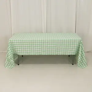 Polyester Rectangle Tablecloth 60"x126" White/Sage Green Checkered Buffalo Plaid Table Cover