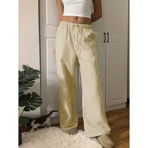 Woman's Vertical Striped Wide-Leg Pants: Breathable Soft Cotton-like Spring Summer Drawstring Waist Inclusive Size Slimming Lengthening Multicolor Casual Versatile Trousers For Daily Outing Campus Commute Date Travel Vacation