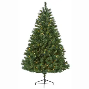 6' Tall Rocky Mountain Mixed Pine Artificial Christmas Tree, 300 LED Lights, Traditional Indoor Festive Decor with Ornaments Compatibility