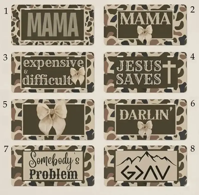 [HOT TREND] High-End Aluminum Camo Coquette Bow License Plate - Western Mama Front Car Tag, Rugged Outdoor Girl Gift