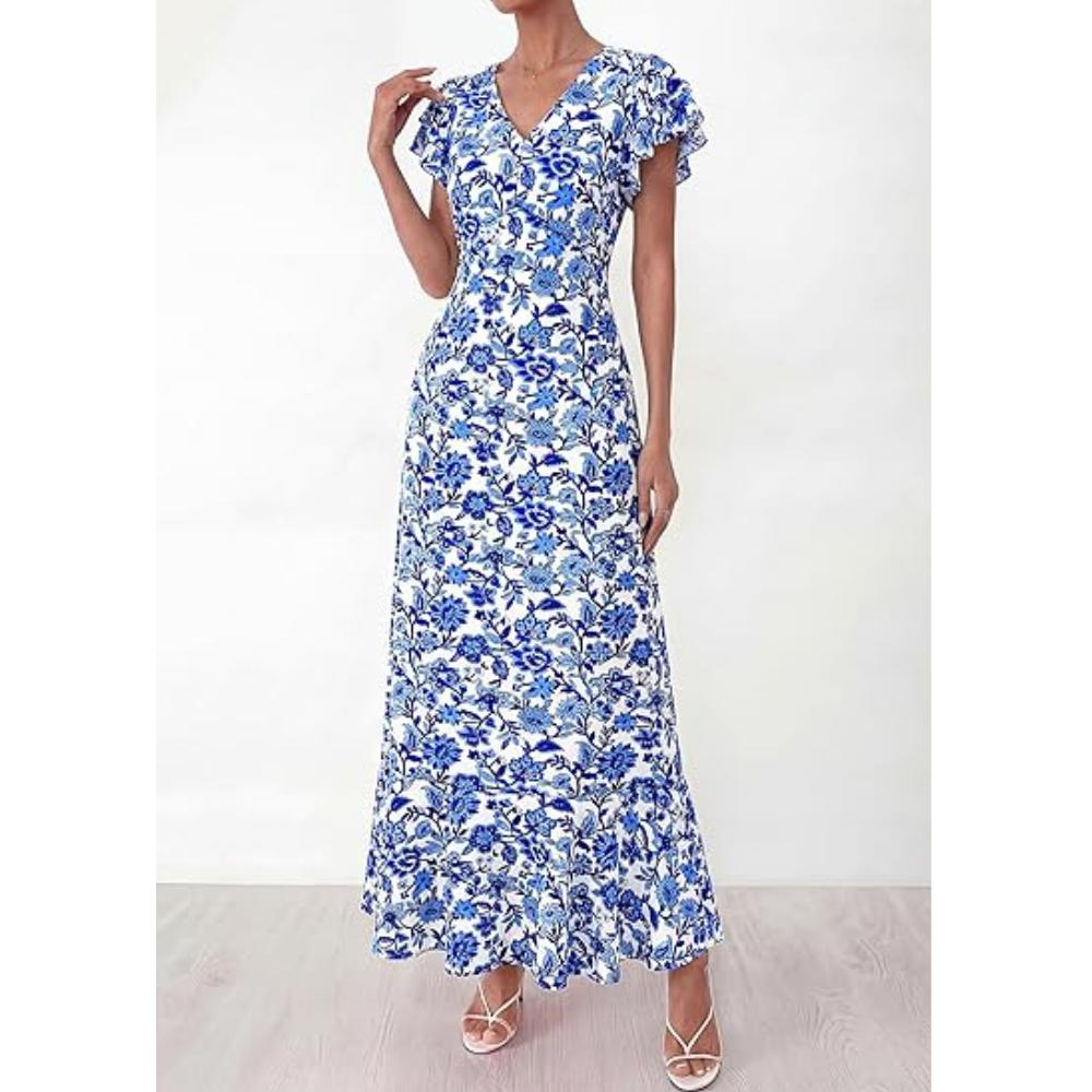 PRETTYGARDEN Floral Dress for Women Summer Boho Ruffle Flowy Cocktail Beach Spring Wedding Guest Maxi Long Dresses