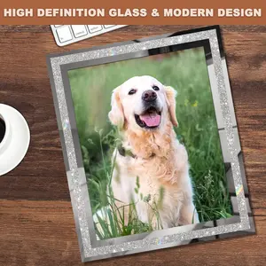 8x10 Picture Frames Set of 2, Glitter Photo Frame for Tabletop, Silver Glass Picture Frame, Graduation Gifts for Her, Horizontally or Vertically Decoration Home Decor Accessory