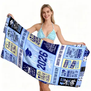 Class of 2026 Graduation Quote Printed Beach Towel, Soft Microfiber Pool Towel, Quick Dry & Sand-Proof, Lightweight Camping Towel, Versatile Bath Towel Blanket for Beach Pool Gym, Perfect Graduation Gift for Graduates
