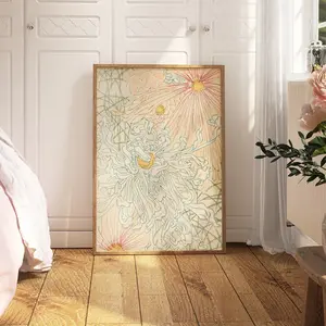 Japanese Floral Poster, Gallery Wall Home Decor, Korin Furuy Art Print, Vintage Beige Woodblock Exhibition Art Print, Famous Artist Print, Room Decor, Unframed