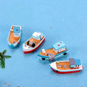 Mediterranean Fishing Boat, DIY Resin Craft Ship Ornament, Micro Landscape Pirate Ship Decor, Mediterranean Style Miniature Model