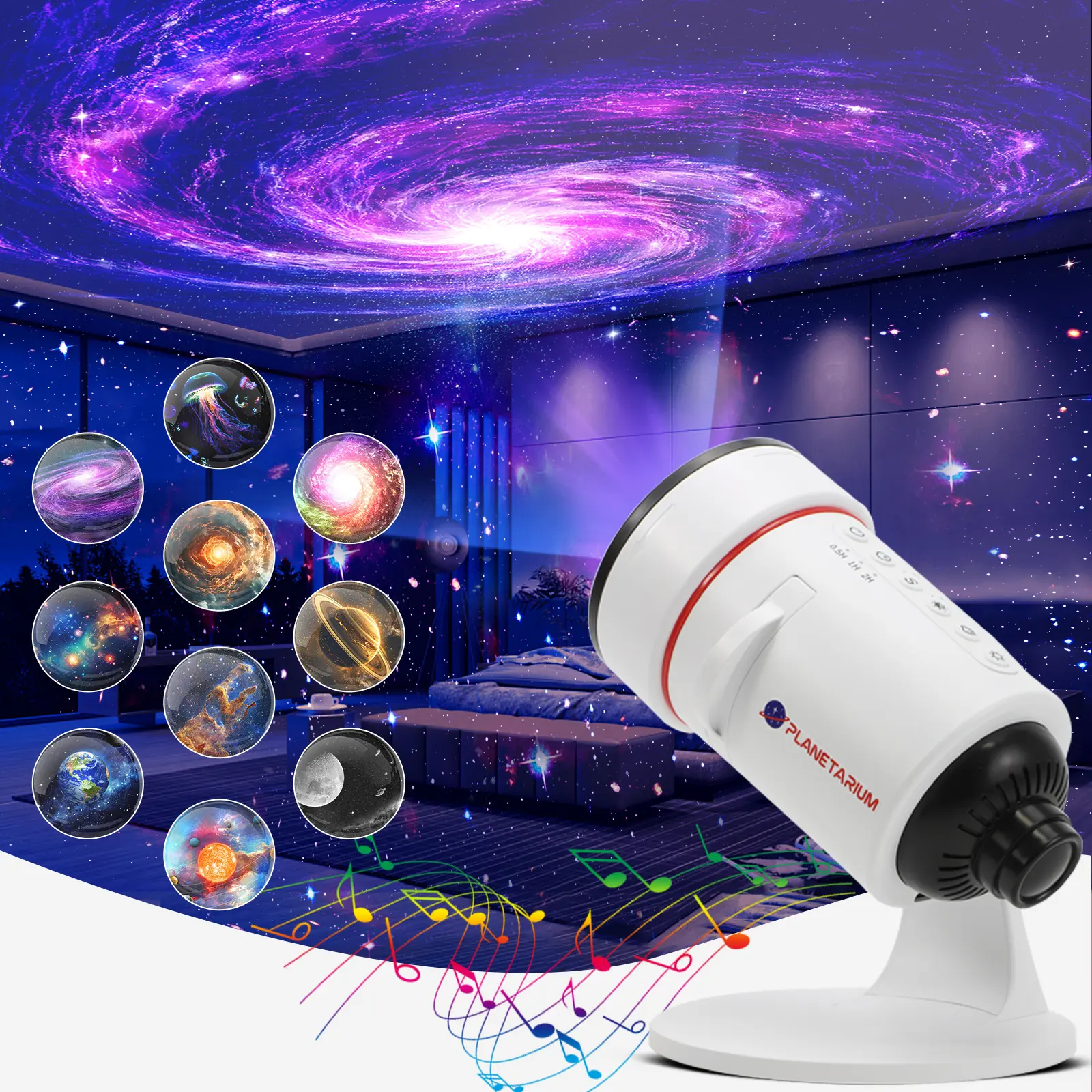 [White Noise] Galaxy Projector Sound Machine With 28 Soothing Sounds Memory Function Sleeping Timer Star Light Planetarium Projector with Starry Sky Space Solar System Moon Nebula for Adults Baby Kids（Black is the night‑light version）