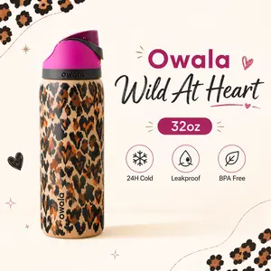 Owala Wild At Heart 32oz FreeSip Water Bottle, Leopard Print Insulated Stainless Steel Bottle