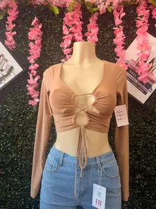 PRINCESS TOP with Deep Sweetheart V-Neckline Central Keyhole Cutout Adjustable Ruched Effect Tie Front Bow Hemline